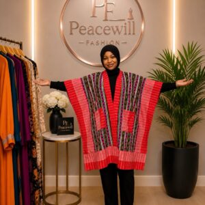 product black ankara boubou kimono with red & white aso oke trim – afro chic fashion for all seasons